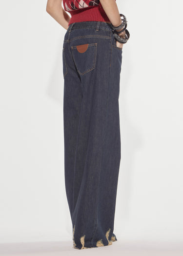JEANS RELAXED FIT CON FONDO DISTRESSED DARK INDIGO