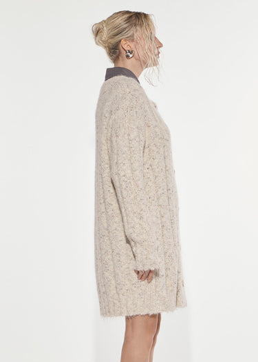 CARDIGAN OVER IN MAGLIA MOULINE OYSTER MELANGE