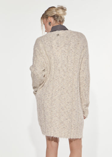 CARDIGAN OVER IN MAGLIA MOULINE OYSTER MELANGE