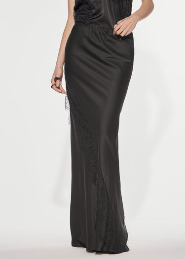 GONNA LUNGA A SIRENA IN RASO E PIZZO BLACK
