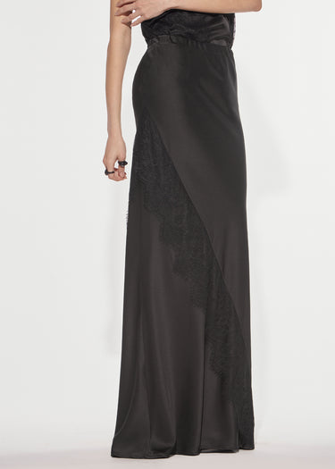 GONNA LUNGA A SIRENA IN RASO E PIZZO BLACK