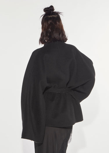 GREY-BLACK DOUBLE-FACED WOOL BLEND KIMONO CABAN