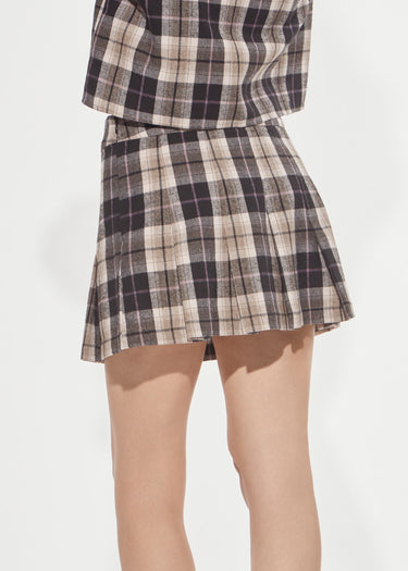 MINIGONNA IN FLANELLA TARTAN MOCHA&BEIGE