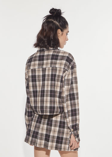 CAMICIA IN FLANELLA CHECK CON RICAMO MOCHA & BEIGE