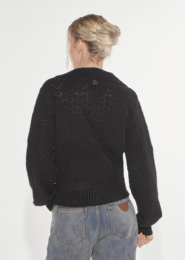 MAGLIA PUNTO PIZZO CON SCOLLO A POLO BLACK