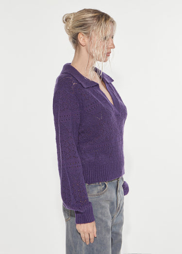 MAGLIA PUNTO PIZZO CON SCOLLO A POLO PURPLE