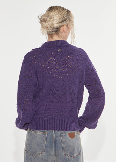 MAGLIA PUNTO PIZZO CON SCOLLO A POLO PURPLE