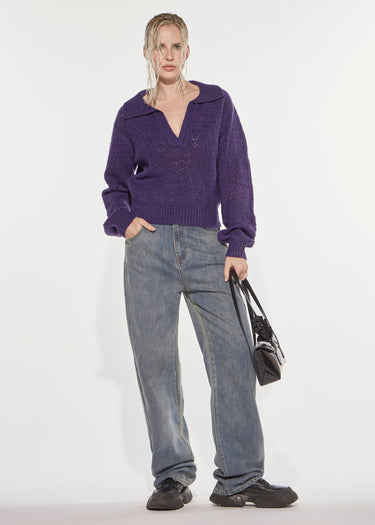 MAGLIA PUNTO PIZZO CON SCOLLO A POLO PURPLE
