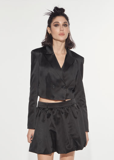 BLAZER CROPPED IN DUCHESSE BLACK