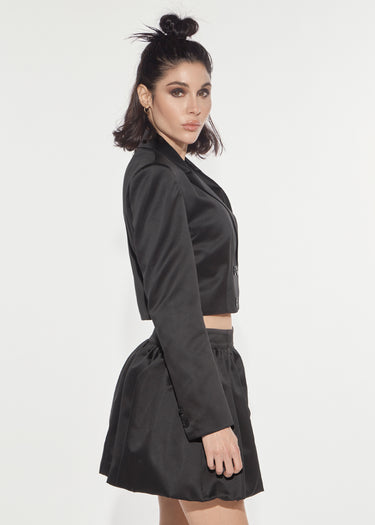 BLAZER CROPPED IN DUCHESSE BLACK