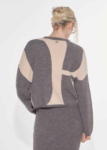 OVERSIZE JUMPER WITH JACQUARD LOGO GREY-BEIGE
