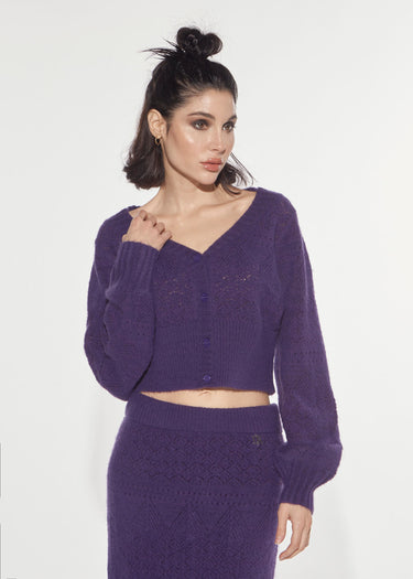 CARDIGAN IN MAGLIA PUNTO PIZZO PURPLE