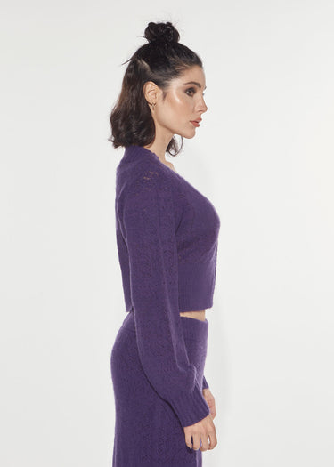 CARDIGAN IN MAGLIA PUNTO PIZZO PURPLE