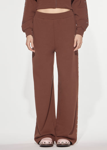 PANTALONE LUNGO IN FELPA CON BORCHIE DOWNTOWN BROWN