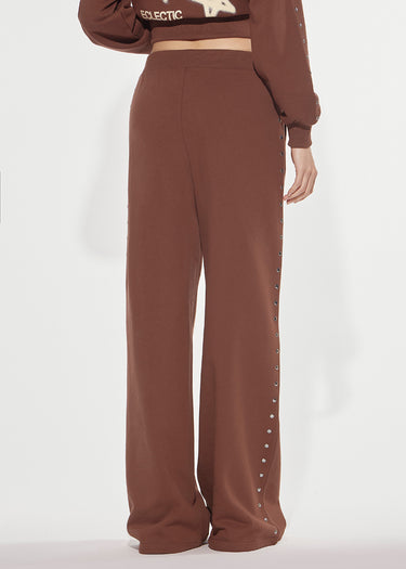 PANTALONE LUNGO IN FELPA CON BORCHIE DOWNTOWN BROWN