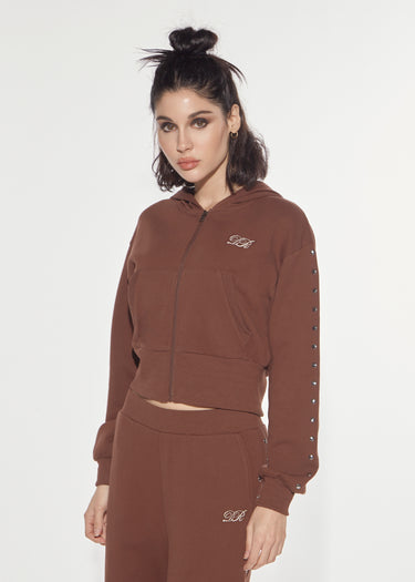 FELPA ECLECTIC IN COTONE CON BORCHIE E ZIP DOWNTOWN BROWN