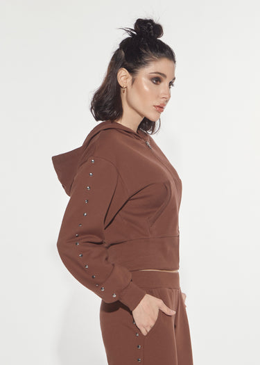 FELPA ECLECTIC IN COTONE CON BORCHIE E ZIP DOWNTOWN BROWN