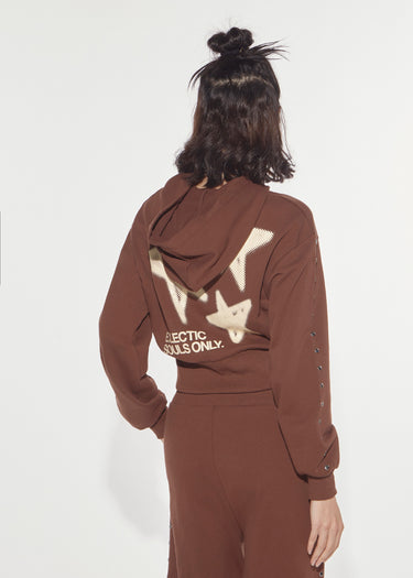 FELPA ECLECTIC IN COTONE CON BORCHIE E ZIP DOWNTOWN BROWN