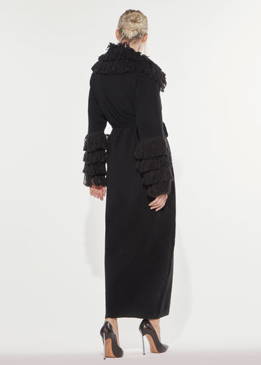 FRINGED KNITTED COAT BLACK