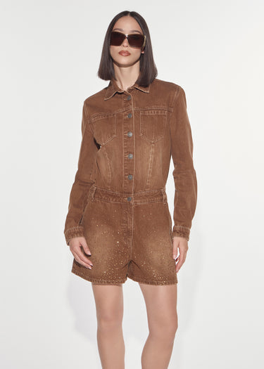 TUTA IN DENIM CON SHORT E STRASS BROWN SUGAR