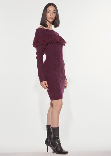 ABITO LONGUETTE IN MAGLIA CON FRANGE RED WINE