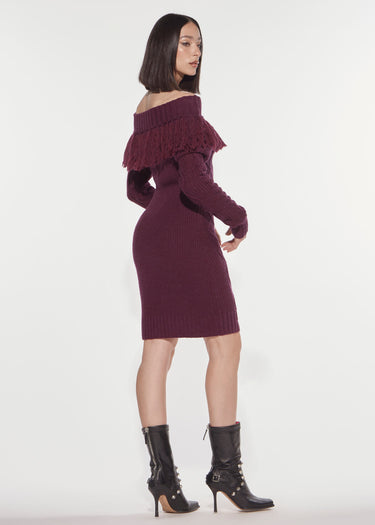 ABITO LONGUETTE IN MAGLIA CON FRANGE RED WINE