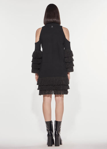 ABITO CORTO IN MAGLIA CON FRANGE BLACK