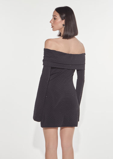 ABITO CORTO IN JERSEY CON STRASS BLACK