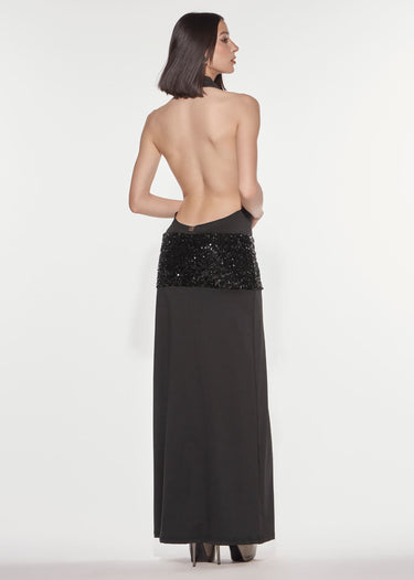 ABITO LUNGO IN JERSEY CON PAILLETTES BLACK