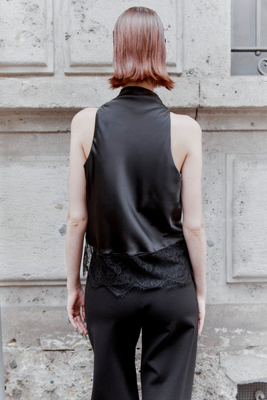 BLUSA IN RASO CON PIZZO BLACK