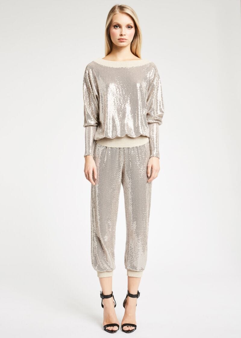 Fully-sequinned jogging pants