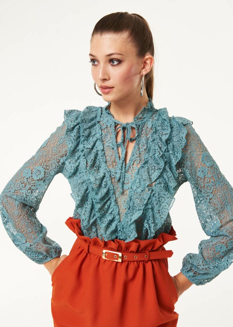 Lace blouse with ruffles