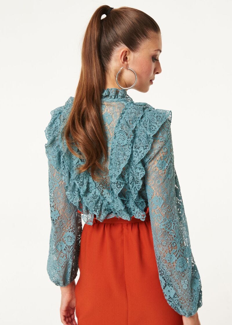 Lace blouse with ruffles