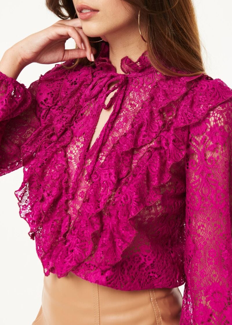 Lace blouse with small bow