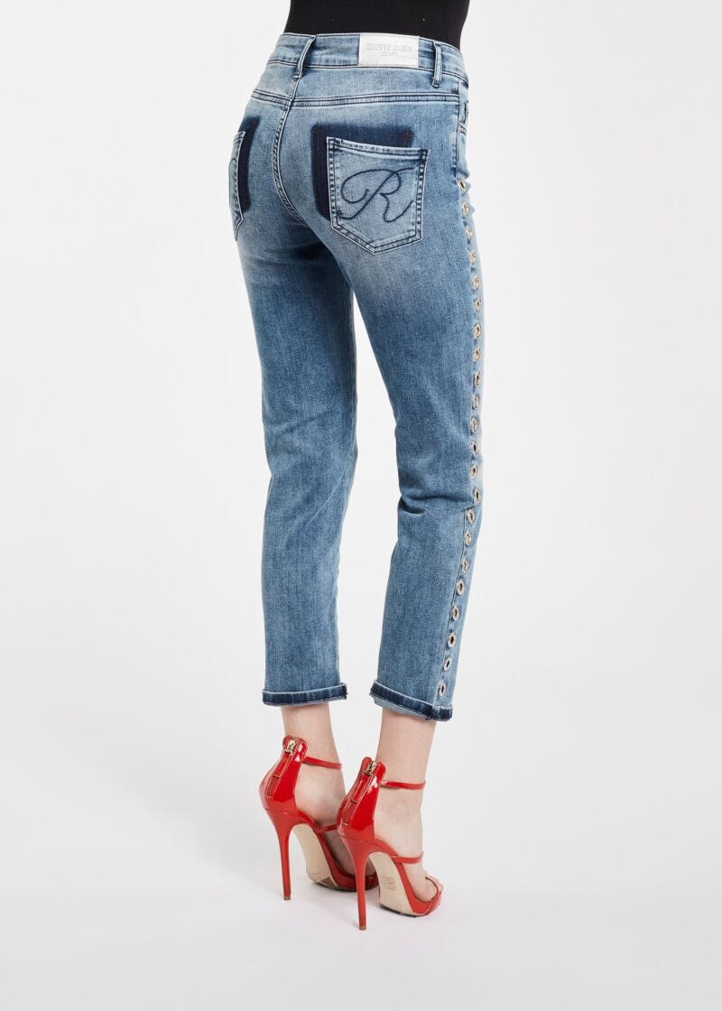 Jeans with eyelets