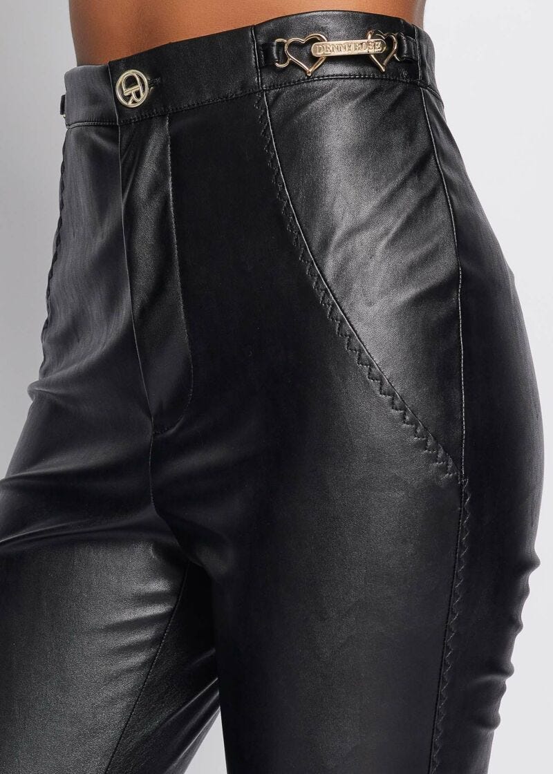 Faux-leather trousers with jewel accessory