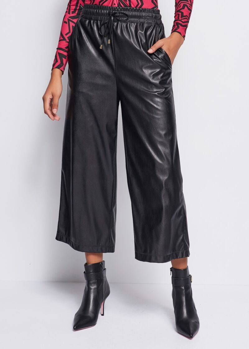 Faux-leather drawstring trousers