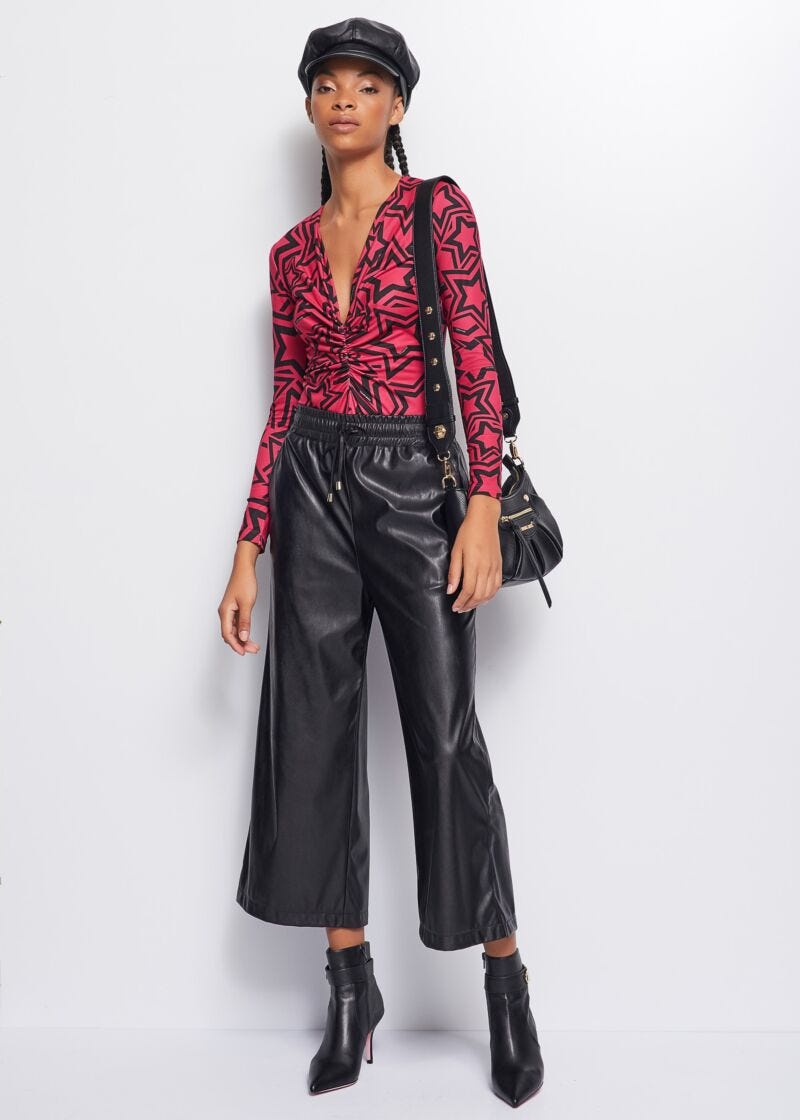 Faux-leather drawstring trousers