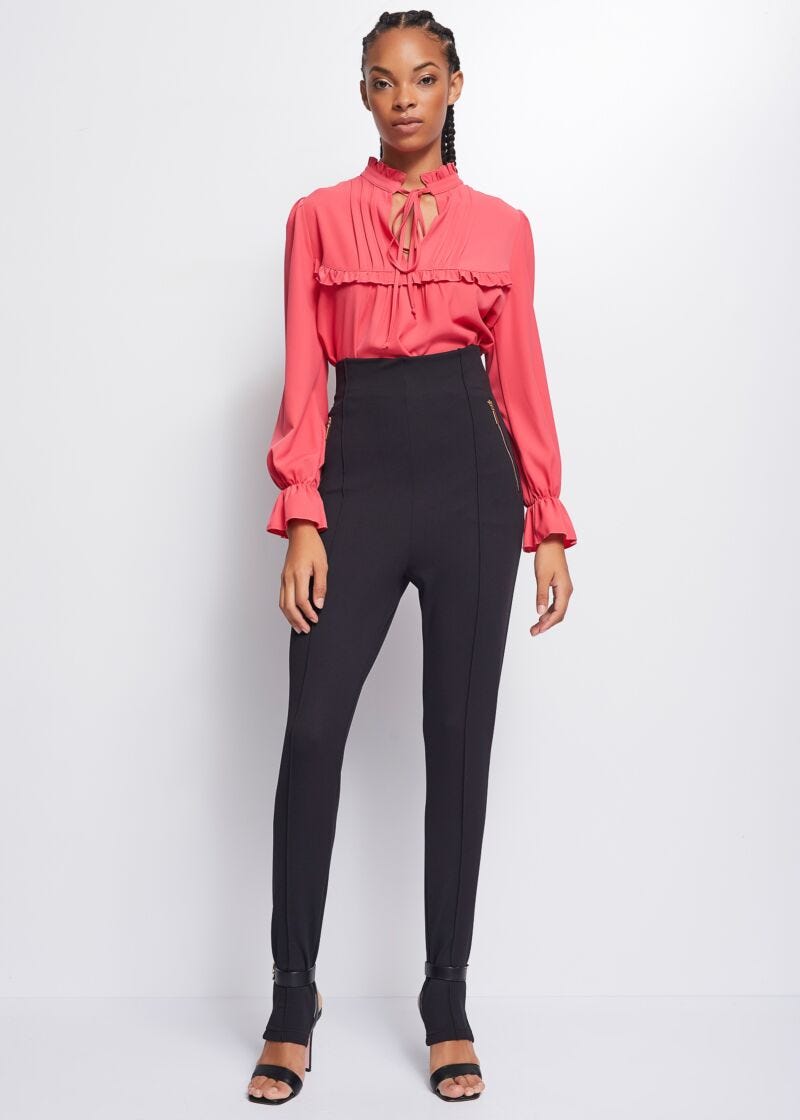 High-waist stretch trousers