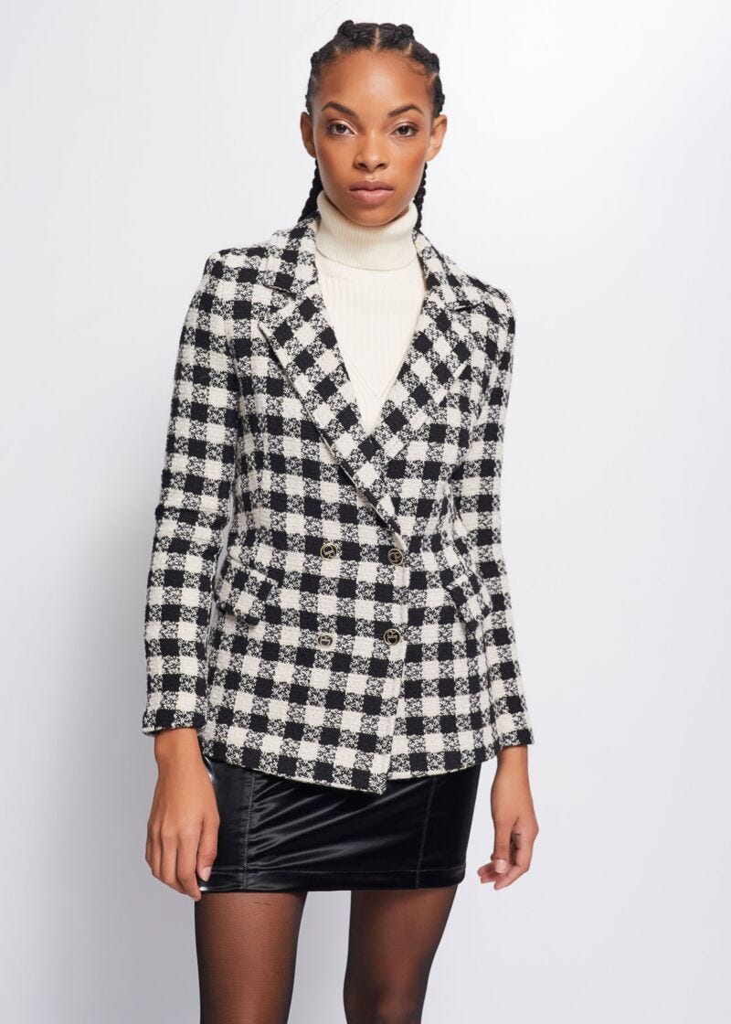 Bouclé blazer with checked pattern