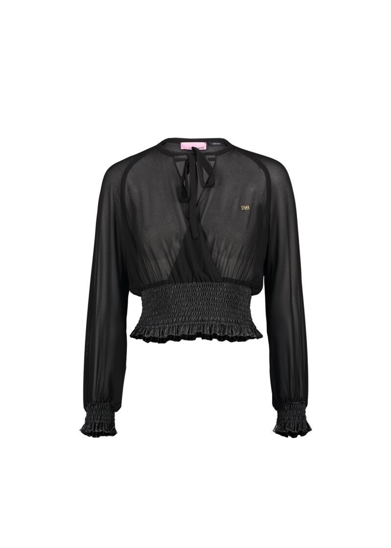 Blouse with faux-leather details
