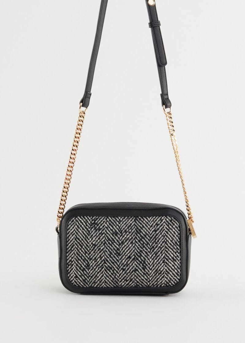 Crossbody bag with tweed detail