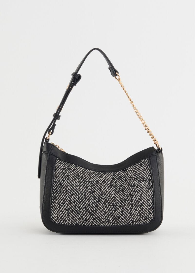 Borsa a spalla con dettaglio tweed