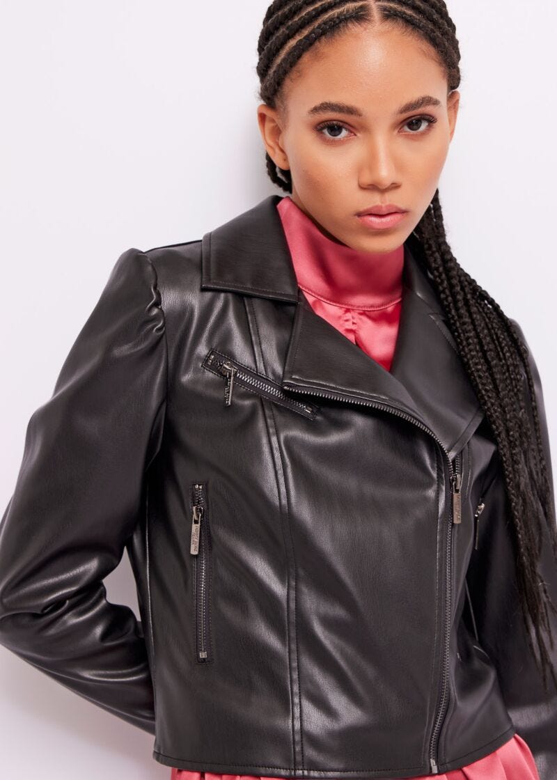 Faux-leather biker jacket