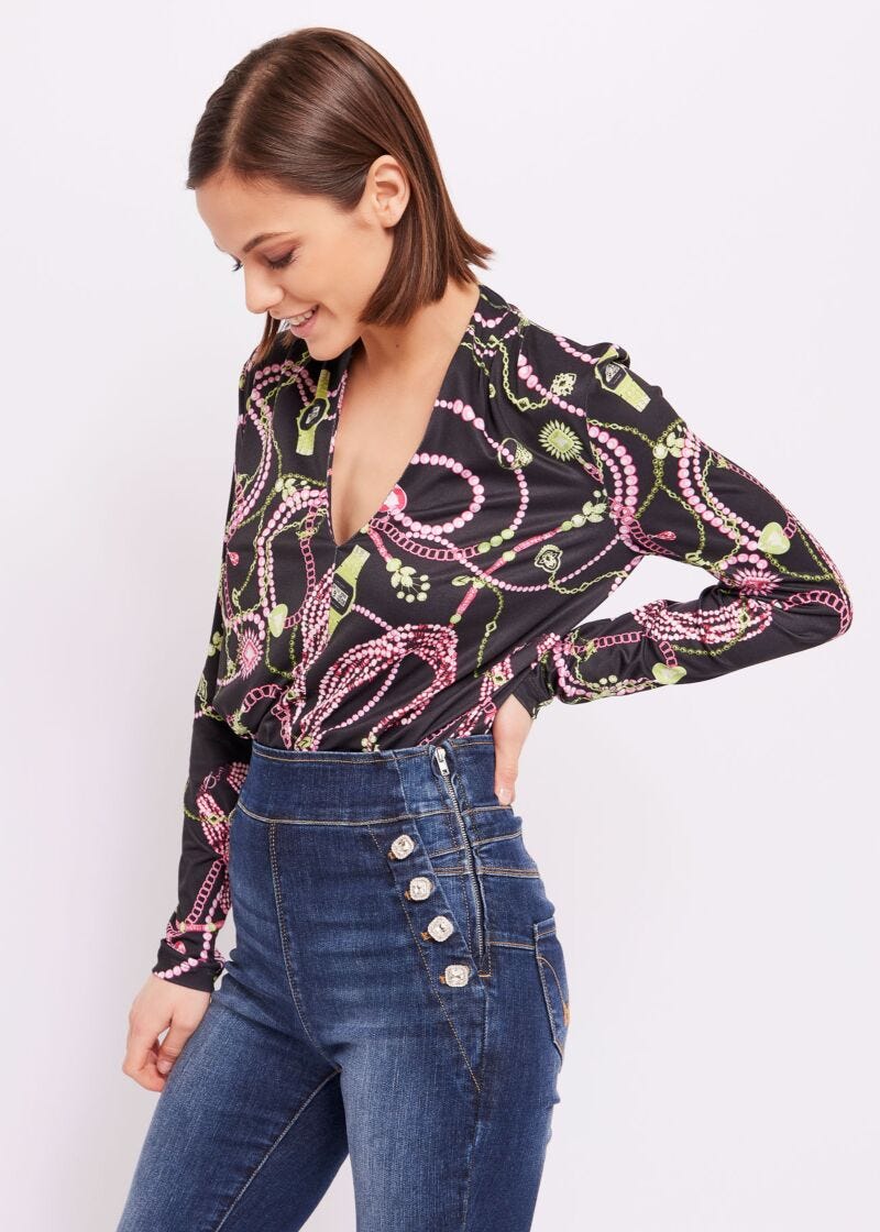 Printed jersey bodysuit