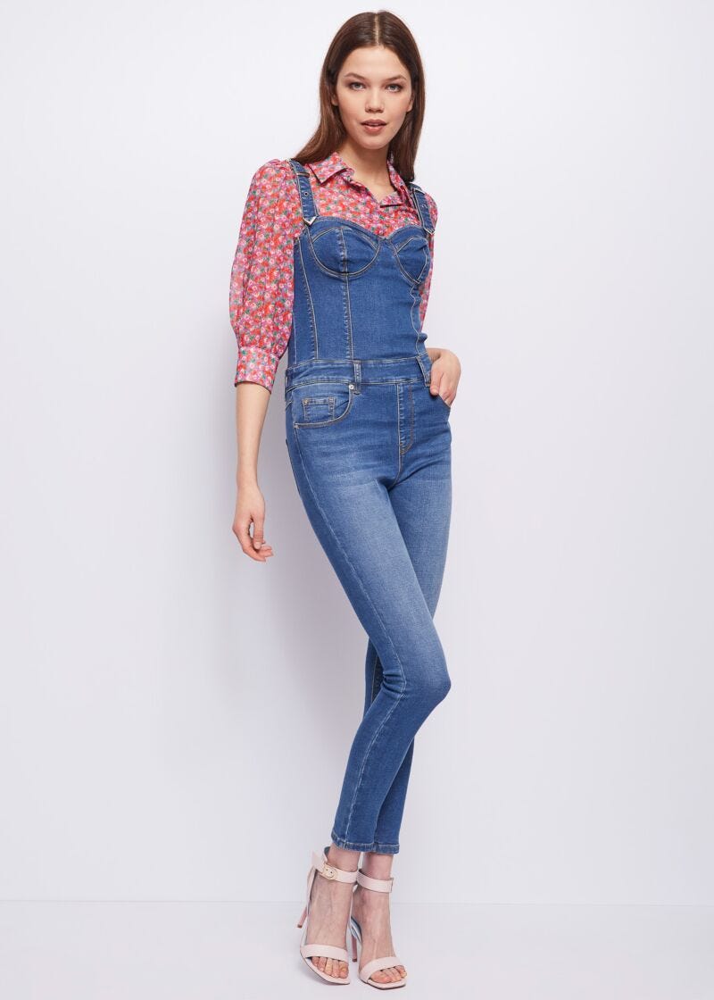 Stretch denim jumpsuit