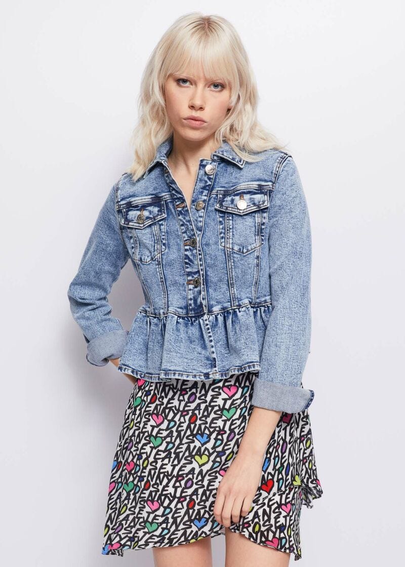 Denim jacket with flounce