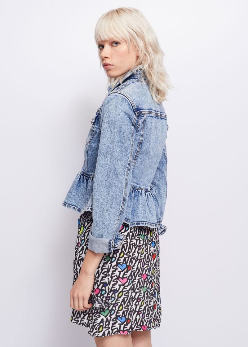 Denim jacket with flounce