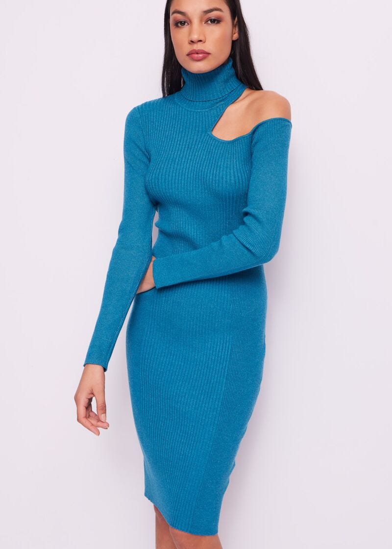 Abito blu in maglia a coste