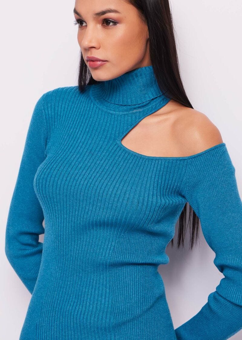 Abito blu in maglia a coste